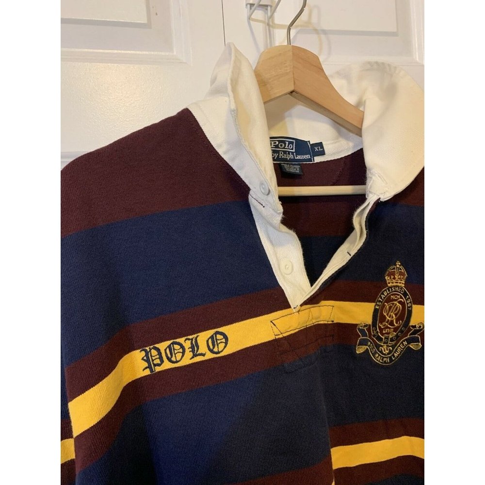 Vtg Polo Ralph Lauren Men’s Sz XL Striped Polo Rugby Shirt Heavy No 8 Colorful